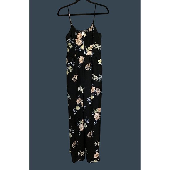 XHILARATION WOMENS BLACK FLORAL PULLOVER WIDE LEG STRAPPY JUMPSUIT SIZE MEDIUM - Picture 1 of 8